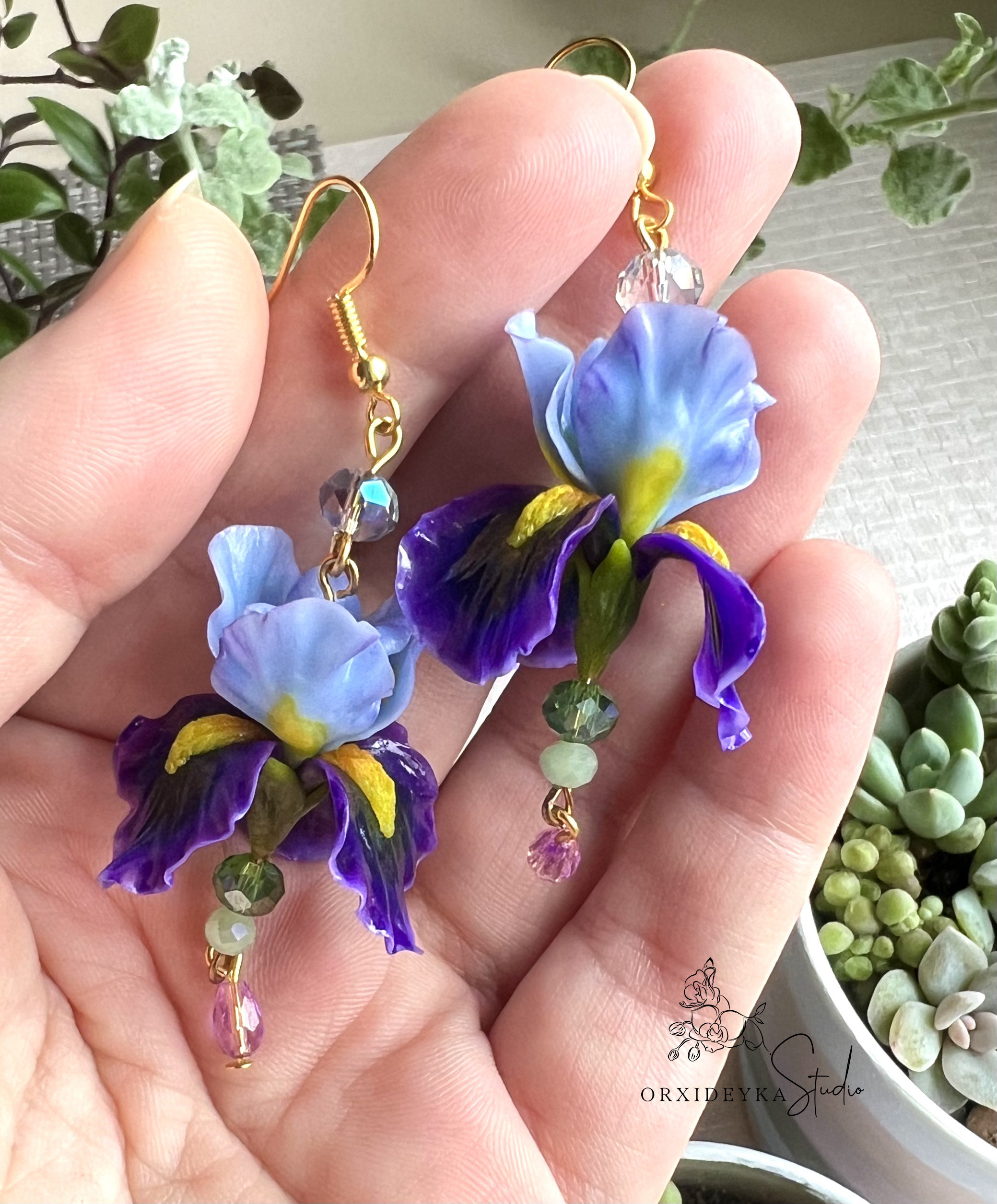 アクセサリー strong iris earrings Earrings With Realistically Iris Handmade Flower Jewelry Polymer