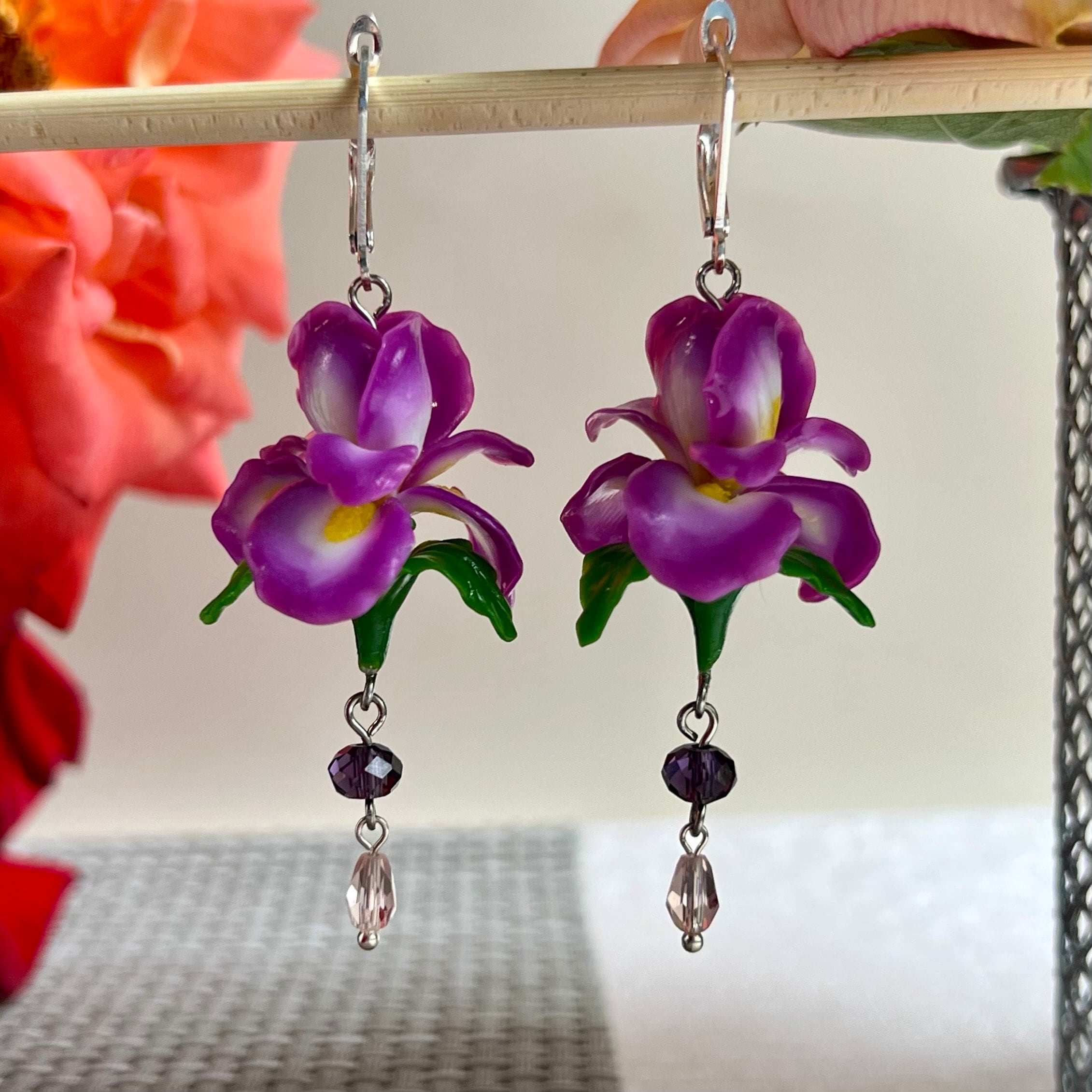 Iris Earrings Iris Jewelry Iris Flower Earrings Polymer Clay
