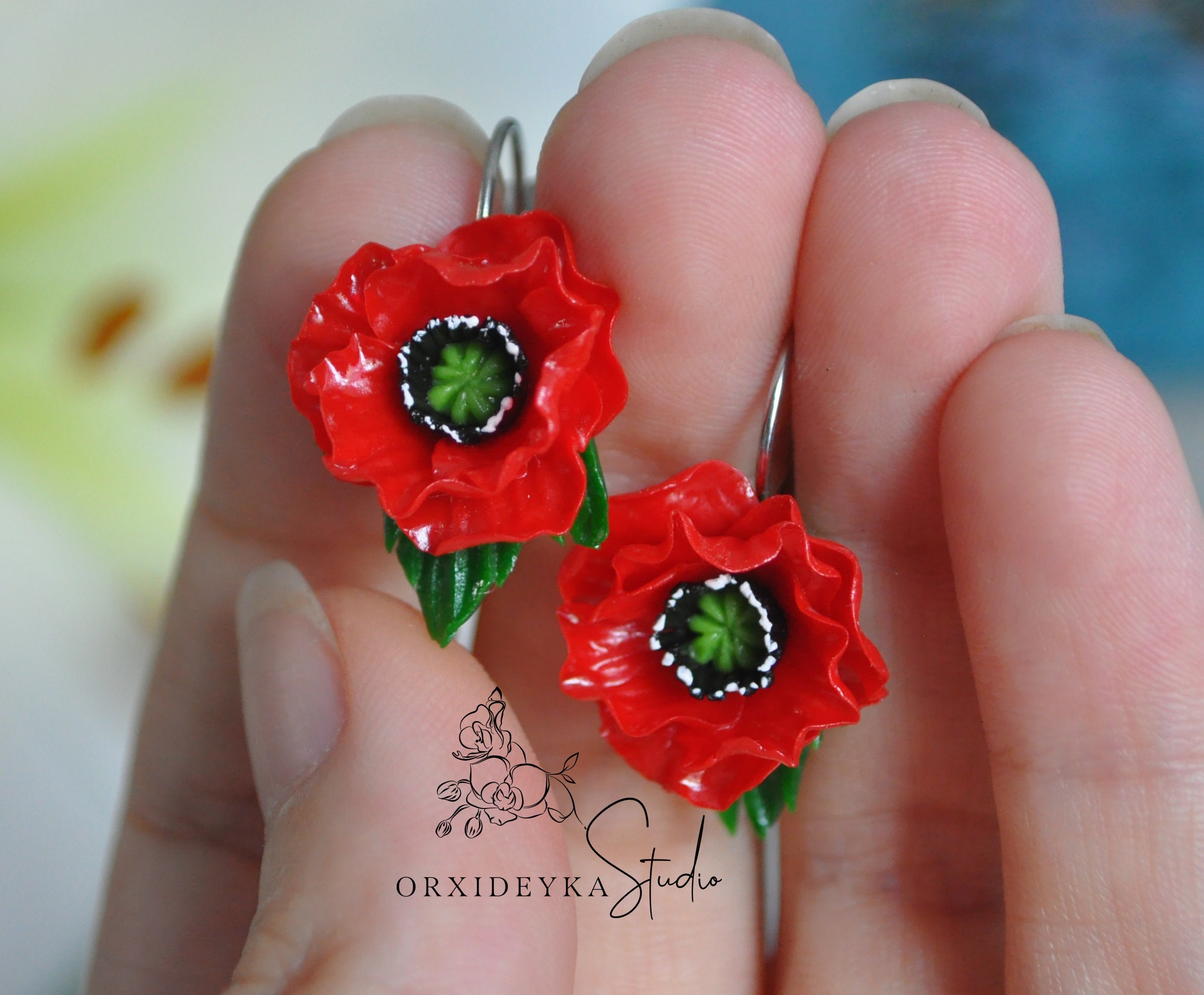Polymer clay poppy earrings deals