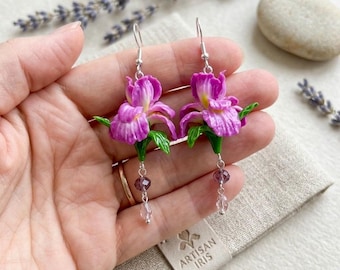 Iris earrings Iris jewelry Iris flower earrings Polymer clay earrings Handmade earrings Iris flower jewelry Dangle iris earrings