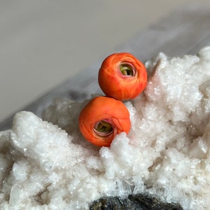 minimalist Stud earrings with orange Ranunculus Handmade Polymer Clay, Exclusive Floral Gift for Her, realistically Flower Jewelry for Bride