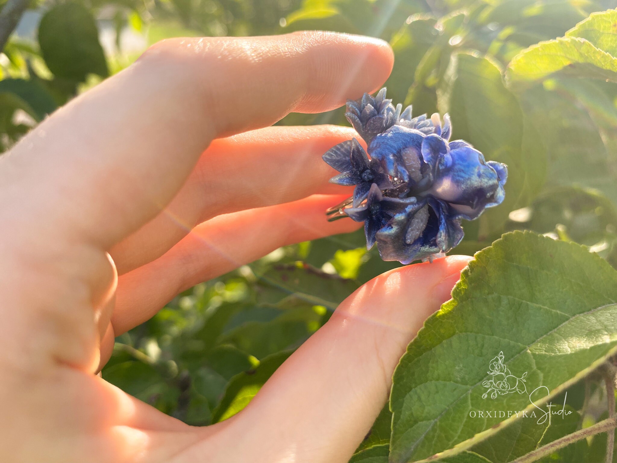 Iris Ring Blue Iris Ring Fantasy Ring Flower Ring Statement Etsy UK