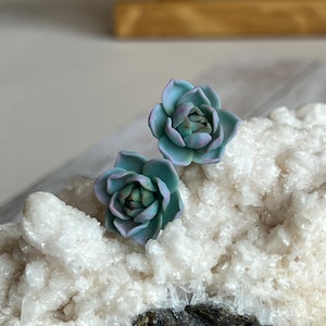 minimalist Echeveria stud earrings Handmade polymer clay for daily wear. Unique gift jewelry Succulent for plant lover.