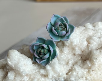 minimalist Echeveria stud earrings Handmade polymer clay for daily wear. Unique gift jewelry Succulent for plant lover.