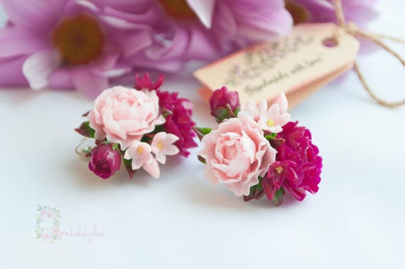 Polymer clay peony earrings floral polymer clay earrings dangle flower earrings dangle polymer clay earrings dangle peony earrings