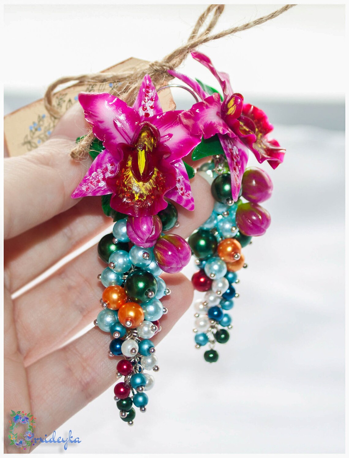 Orchid earrings Polymer clay earrings Clay flower earrings Etsy