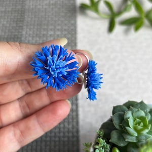 Cornflower earrings Navy blue earrings Simple flower earrings Light blue Everyday earrings Custom order jewelry Wedding earrings Summer