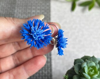 Cornflower earrings Navy blue earrings Simple flower earrings Light blue Everyday earrings Custom order jewelry Wedding earrings Summer