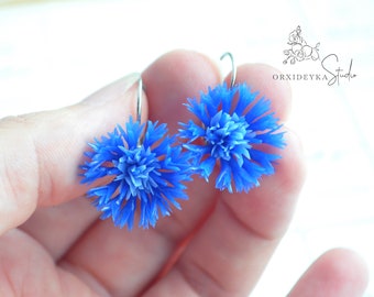 Cornflower earrings Navy blue earrings Simple flower earrings Light blue Everyday earrings Custom order jewelry Wedding earrings Summer