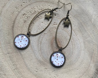 Boucles d'oreilles pendantes cabochons - connecteur ovale - étoiles