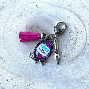 Bijoux de sac Maîtresse, porte-clés ATSEM, porte-clés cabochon, rose, école, idée cadeau, rose, cadeau remerciements