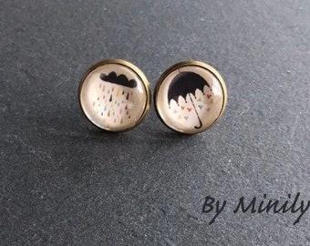 Cabochon chips, ear studs, cabochon earrings, mismatched, women's gift