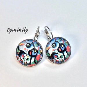 Fancy earrings, glass cabochons, painting, painting, contemporary