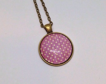 Sautoir, collier cabochon, pois, rond, rose, vieux rose