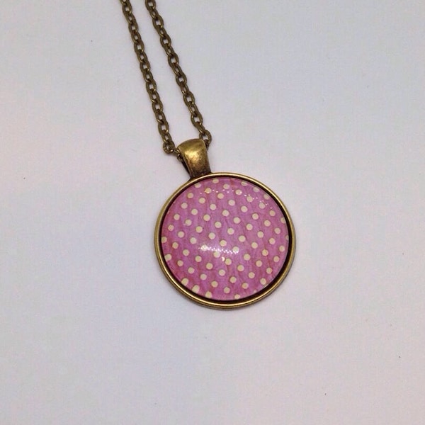 Sautoir, collier cabochon, pois, rond, rose, vieux rose