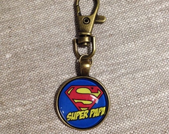 Porte-clés cabochon, Super papa, fête des pères