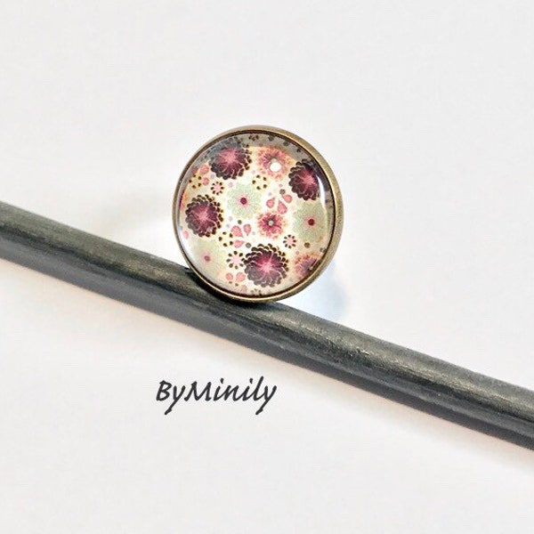 Bague cabochon ronde, Liberty, fleurs, nature, marguerites