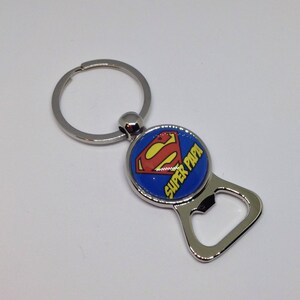 Porte-clés décapsuleur cabochon, Super papa, fête des pères