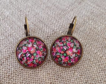 boucles d'oreilles liberty cabochon, dormeuses, liberty, rose