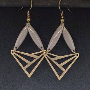 Boucles d'oreilles sequin émaillé navette, triangle connecteur, moderne, graphique image 3