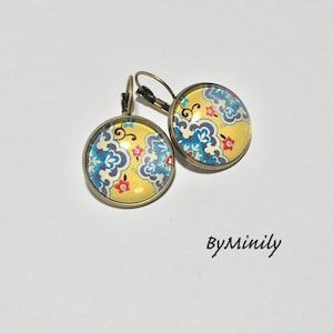 Bronze, paisley, cashmere, yellow, mustard yellow cabochon earrings