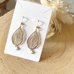 gold drop earrings, chic, enameled sequin, ceremony jewelry