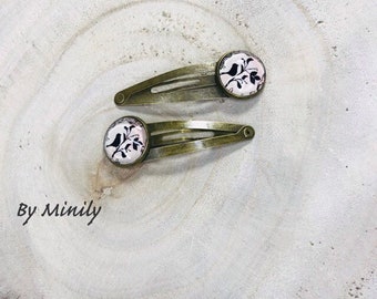 Cabochon clip barrettes, birds, hair accessories