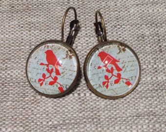 Boucles D'oreilles Bronze Avec Perles Et Anges Chérubins - 25 Mm, Verre, Neuf Sans Emballage