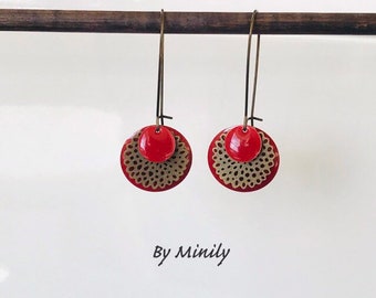 Enameled sequin earrings - dangling - minimalist