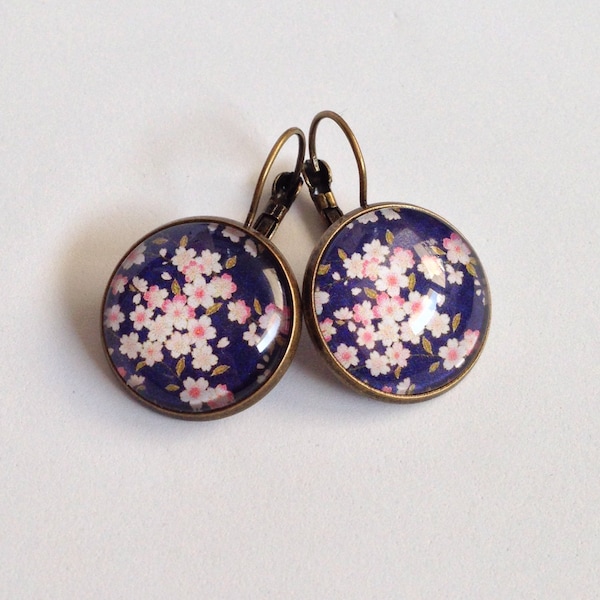 Boucles d'oreilles cabochon, whasi, fleurs de cerisier, japonais