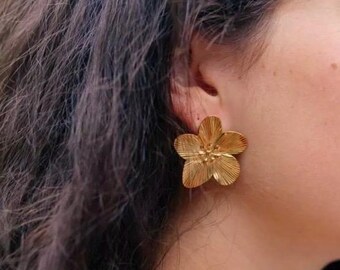 gold-plated stainless steel earrings, cherry blossom, women's jewelry, women's gift