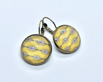 Boucles d'oreilles cabochons, wax, jaune, fantaisies, africain