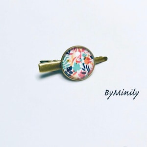 Cabochon barrette, crocodile clip, leaves, multicolor, hair clip