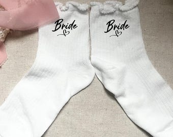 Bride White Wedding Day Ankle Socks, Hen Do Accessory for Bride, Bridal Party Gift, Team Bride Socks, Socks for Bride To Be