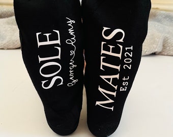 Calcetines Solemate, Calcetines de Pareja, Regalo de Boda y Aniversario, Algodón de 2 Años, Nombre y Fecha, Calcetines Hombres, Calcetines Mujeres, Mono Calcetín