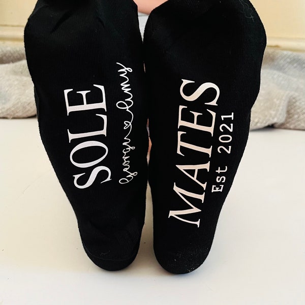 Solemate Socks, Couple Socks, Wedding and Anniversary Gift, 2 Year Cotton, Name and Date, Socks Men, Socks Women, Sock Monkey