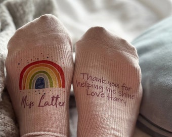Personalised Teacher Rainbow Socks, End of Term Gift, Teacher Present, Nursery Leaving Present, Gift from Child, Small Teaching Gift,