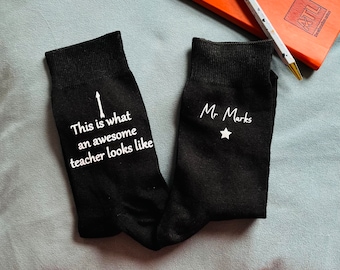 Teacher Socks, This is what an awesome teacher looks like, end of term gift, male teacher, teacher appreciation socks, gift for male head