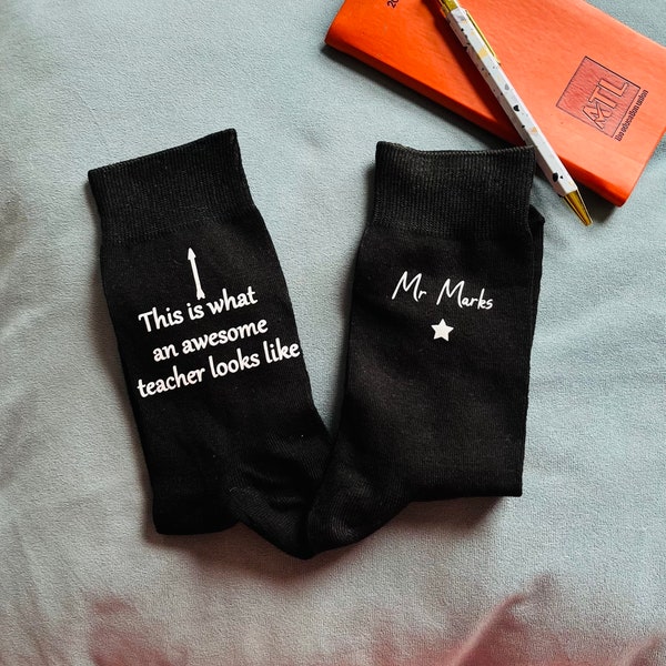 Teacher Socks, This is what an awesome teacher looks like, end of term gift, male teacher, teacher appreciation socks, gift for male head