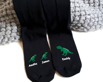 Dinosaur Daddy and Children Name Socks, Matching Family Sock Gift, Father's Day Gift, Dad Socks, Socks for Men, Trex, Dad Xmas gift.