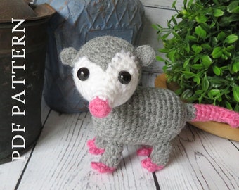 Crochet Possum PDF Pattern, Opossum Amigurumi tutorial, instructions, gift for crocheter, animal lover, DIY Make your own.