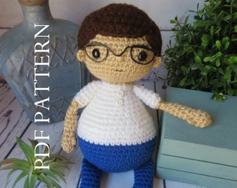 Fat Man Crochet Pattern, Big Man, Chubby Boy Doll, with or without eye glasses, DIY Instructions to make your own!