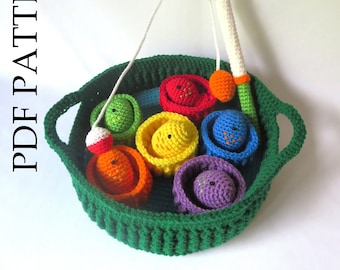 Patrón PDF para juego de pesca a crochet: Peces magnéticos, juguete para clasificar colores (DIY)