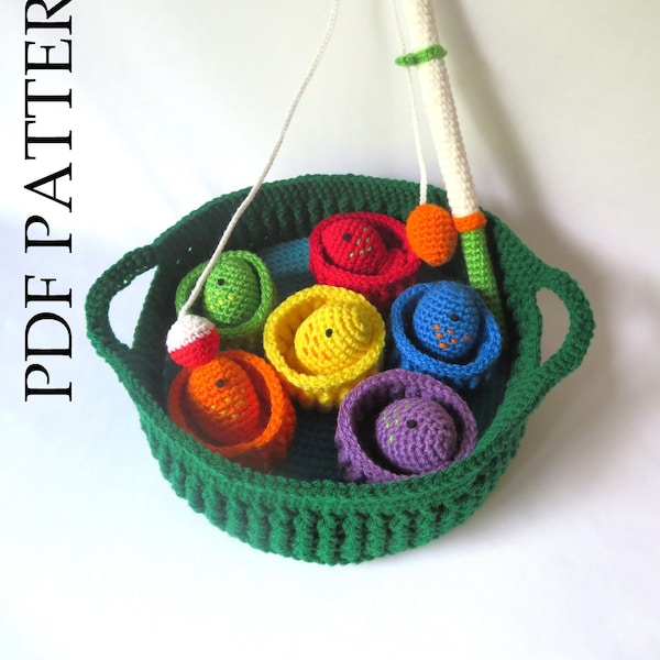 Patrón PDF para juego de pesca a crochet: Peces magnéticos, juguete para clasificar colores (DIY)