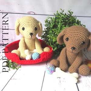 Crochet Puppy Pattern: Golden Retriever, Lab, Bed & Bone (PDF Download)