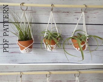 Crochet Air plant hangers; Potted succulent hanging planters, great for car mirror- PDF Crochet pattern; Instructions to make your own!