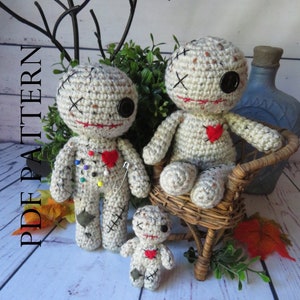 Voodoo Dolls, 3-in-one Crochet Pattern: Standing, sitting, and tiny. Goth gift, scary, creepy, eerie, witchy, Make your own!