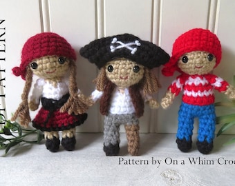 Pirate Crochet Pattern, Pirate Dolls, Crew members, Captain, First Mate, Girl Pirate, Play set, Gift for boy or girl, adventure and learning