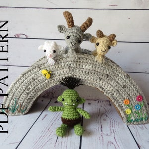 Billy Goats Play Set Crochet pattern with Troll and bridge, game, gift for child, keepsake, baby shower, birthday, DIY Make your own!