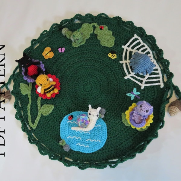 Tapis de jeu au crochet avec des insectes dans le jardin - Patron au crochet PDF ; Motif appliqué d'insectes en prime